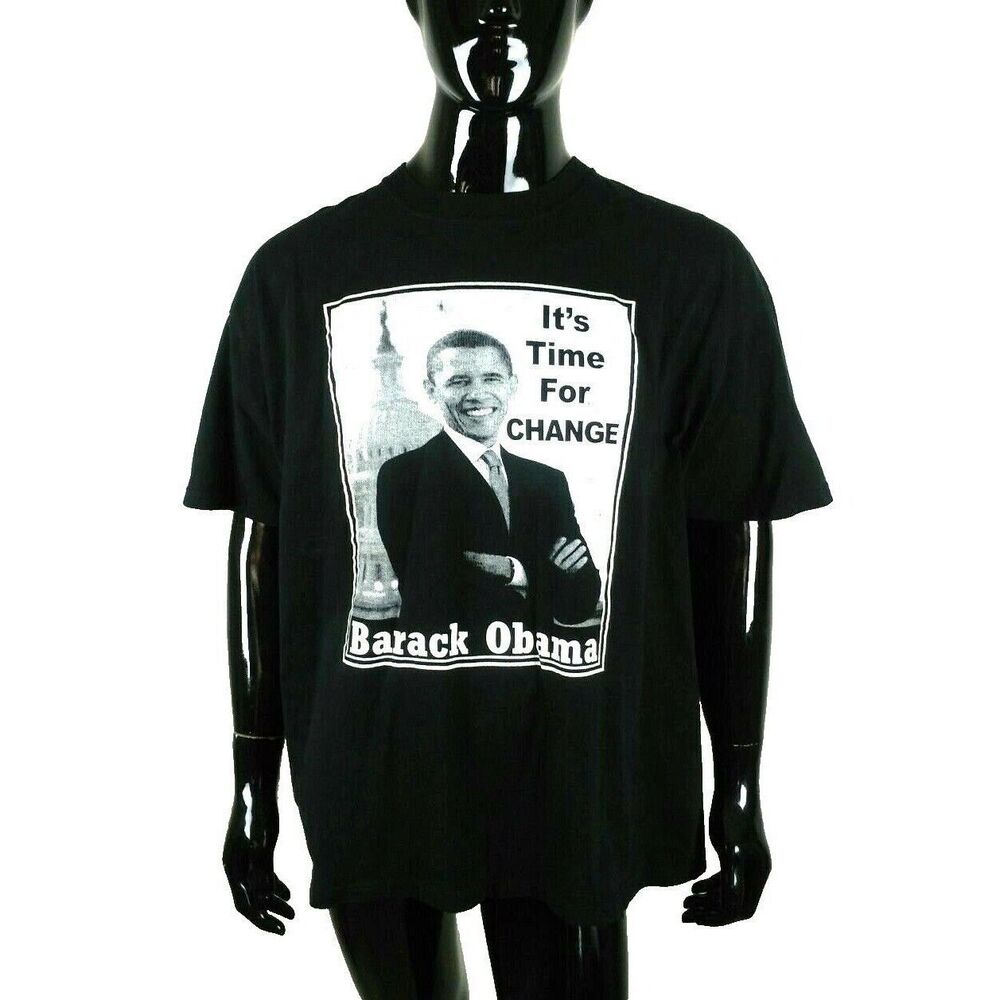 VTG 2008 Barack Obama "It's Time For Change" Democrat Double Sided Graphic Tee